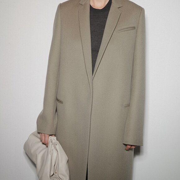 CHICJOC Classic Wool Coat Size 38 — Vert Amande — Minimalist Tailored Mid-Length - Picture 6 of 16